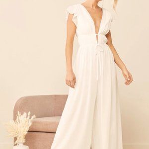 Lulu's White Ruffled Wide-Leg Jumpsuit